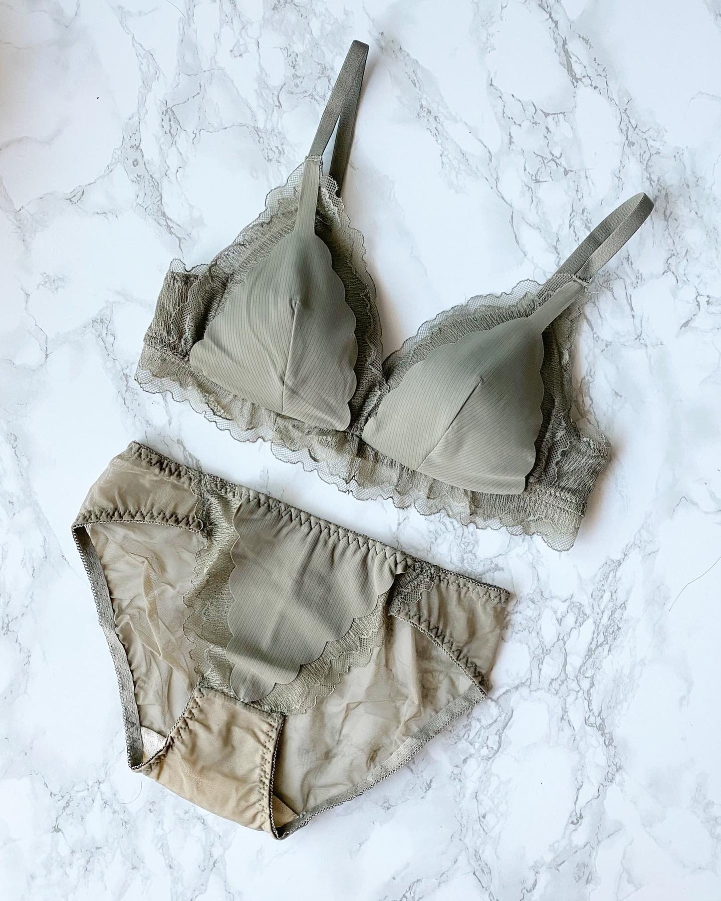 【即納】scallop khaki lace bra set(9)
