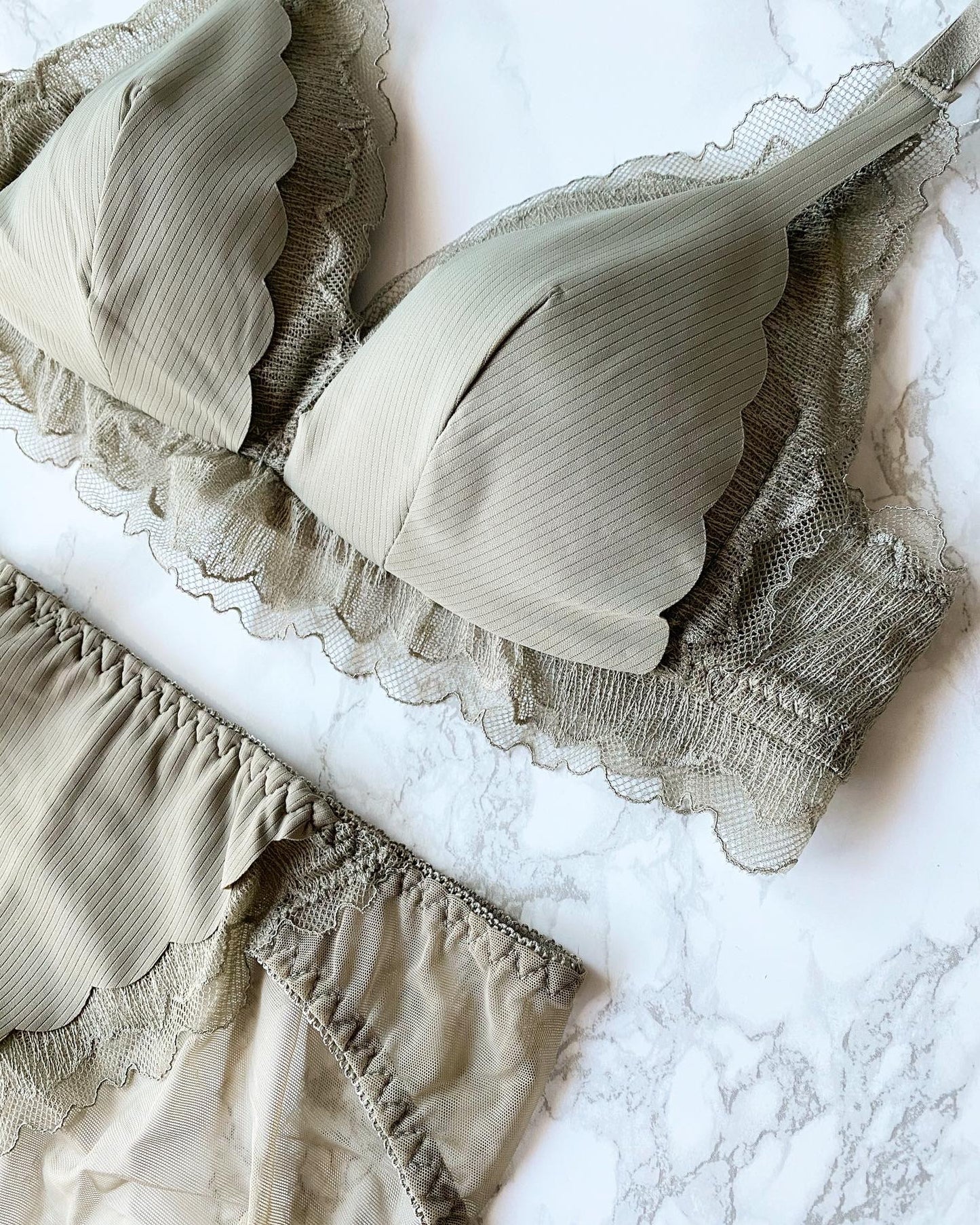 【即納】scallop khaki lace bra set(9)