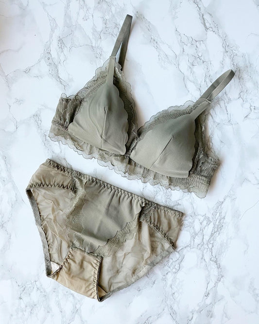 【即納】scallop khaki lace bra set（9）