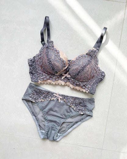 【即納】gray beige volume bra set