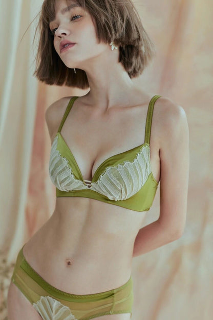 【即納】push-up lime satin tulle bra set（4）