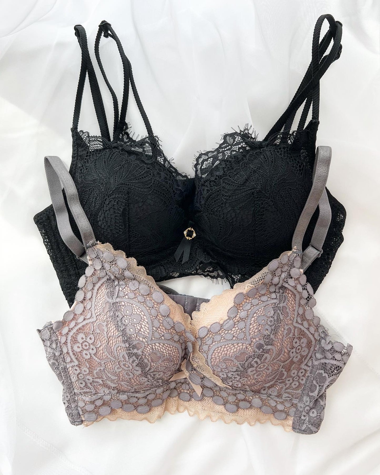 【即納】gray beige volume bra set