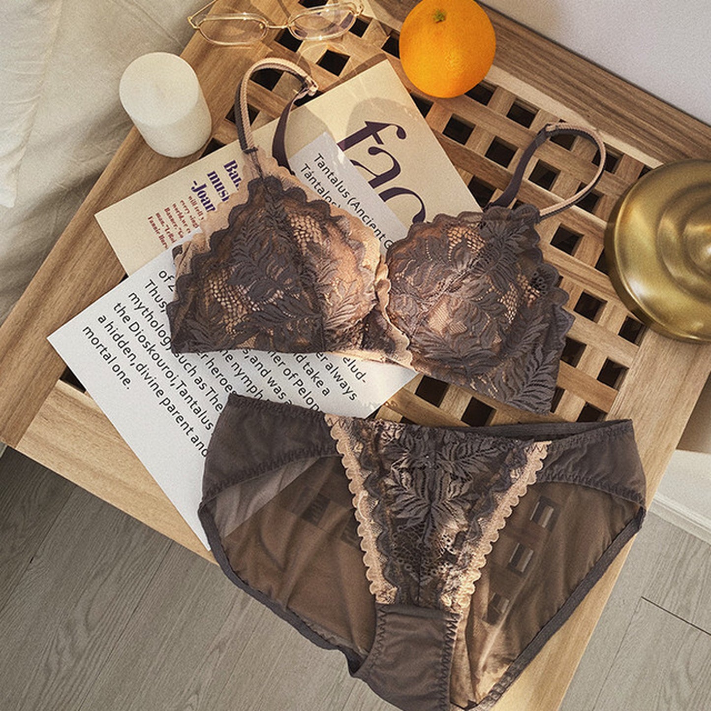 【即納】gray brown bra set（7）